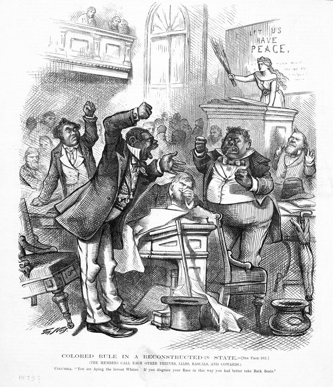 Political cartoon depicting African-Americans as politicians by American School