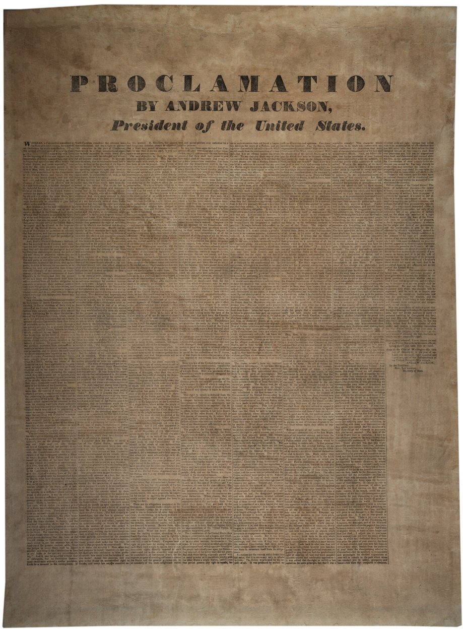 Proclamation by Andrew Jackson (1767-1845), President of the United ...