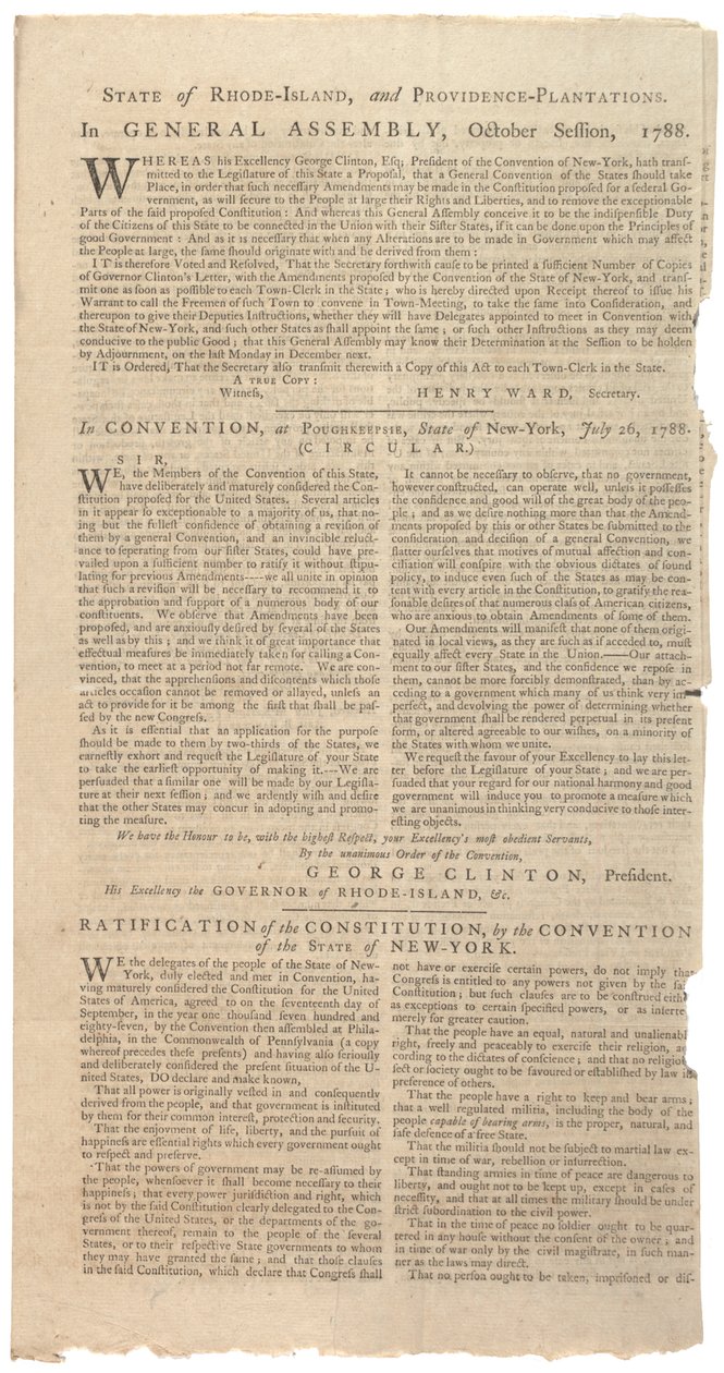 Resolutions printing NYS proposal for amendments to Constitution, October 1788 by American School