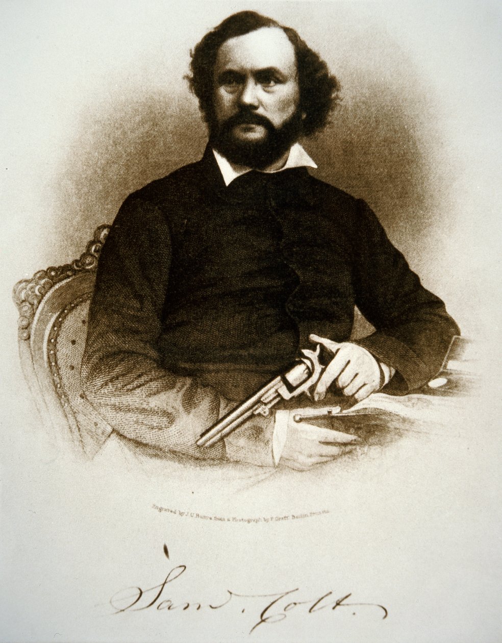 Samuel Colt holding one of his percussion revolvers