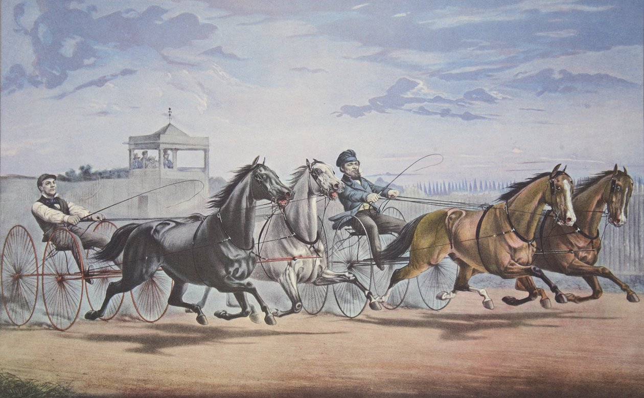 Stella and Alice Grey - Lantern and Whalebone, Passing the Stand (In their great match for in Double Harness over the Union Course L.I. June 5th 1855) by American School