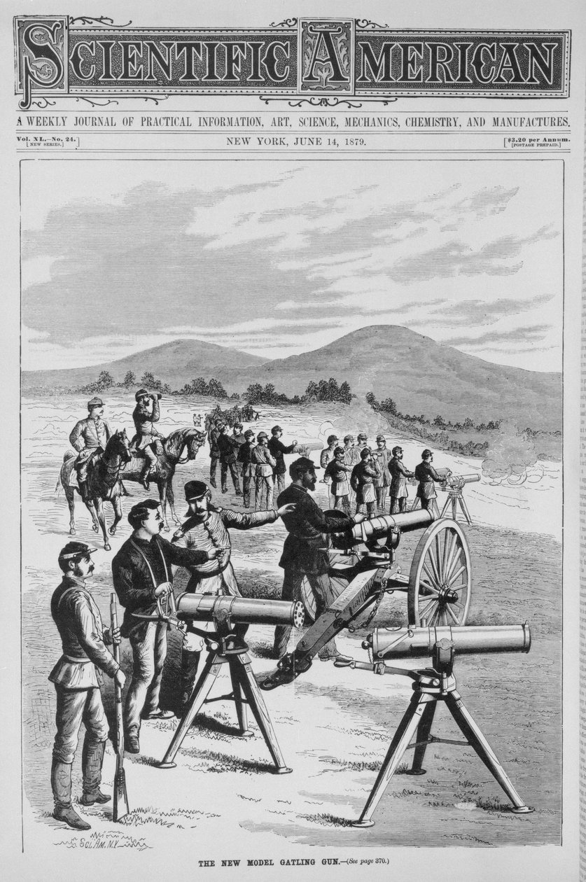 The new model Gatling Gun, from Scientific American, 14th June 1879 by American School