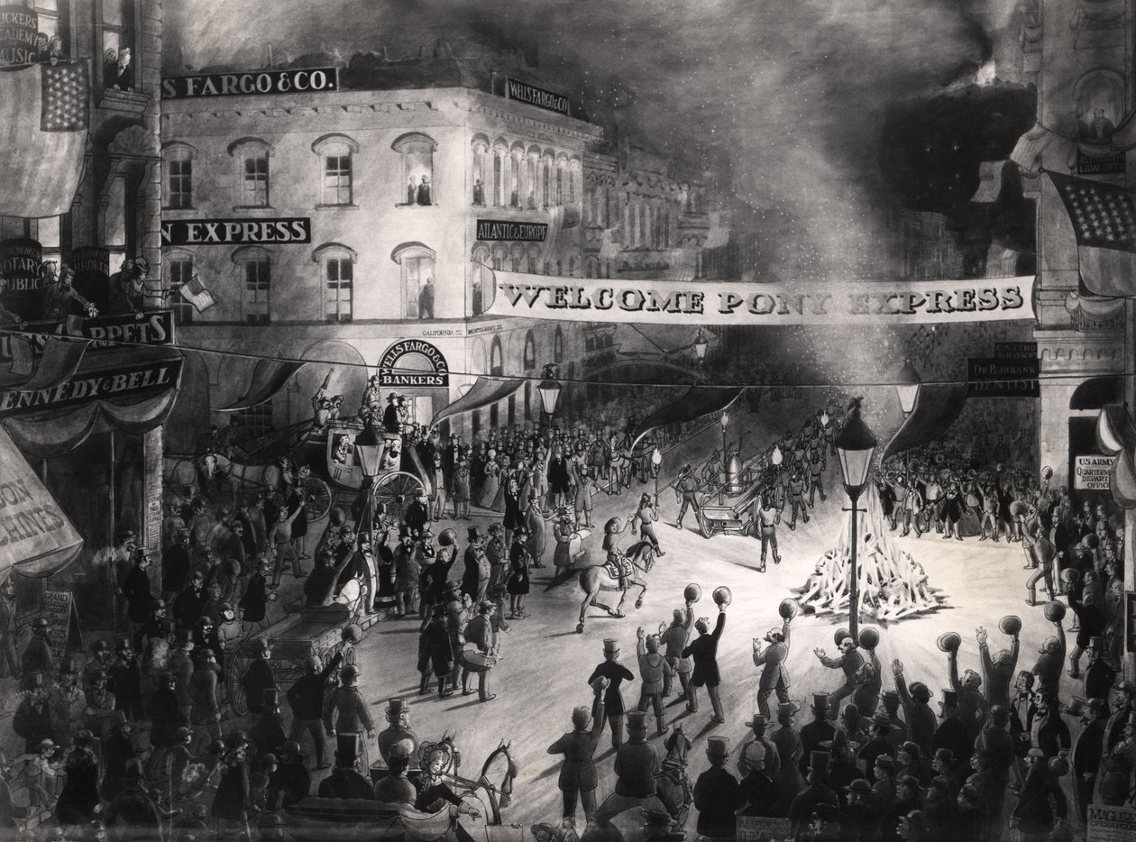 Triumphant Arrival of the First Pony Express Messenger in Sacramento, 13th April 1860 by American School