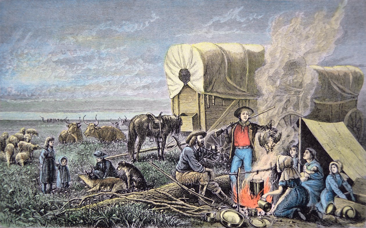 Wagon emigrants to the west by American School