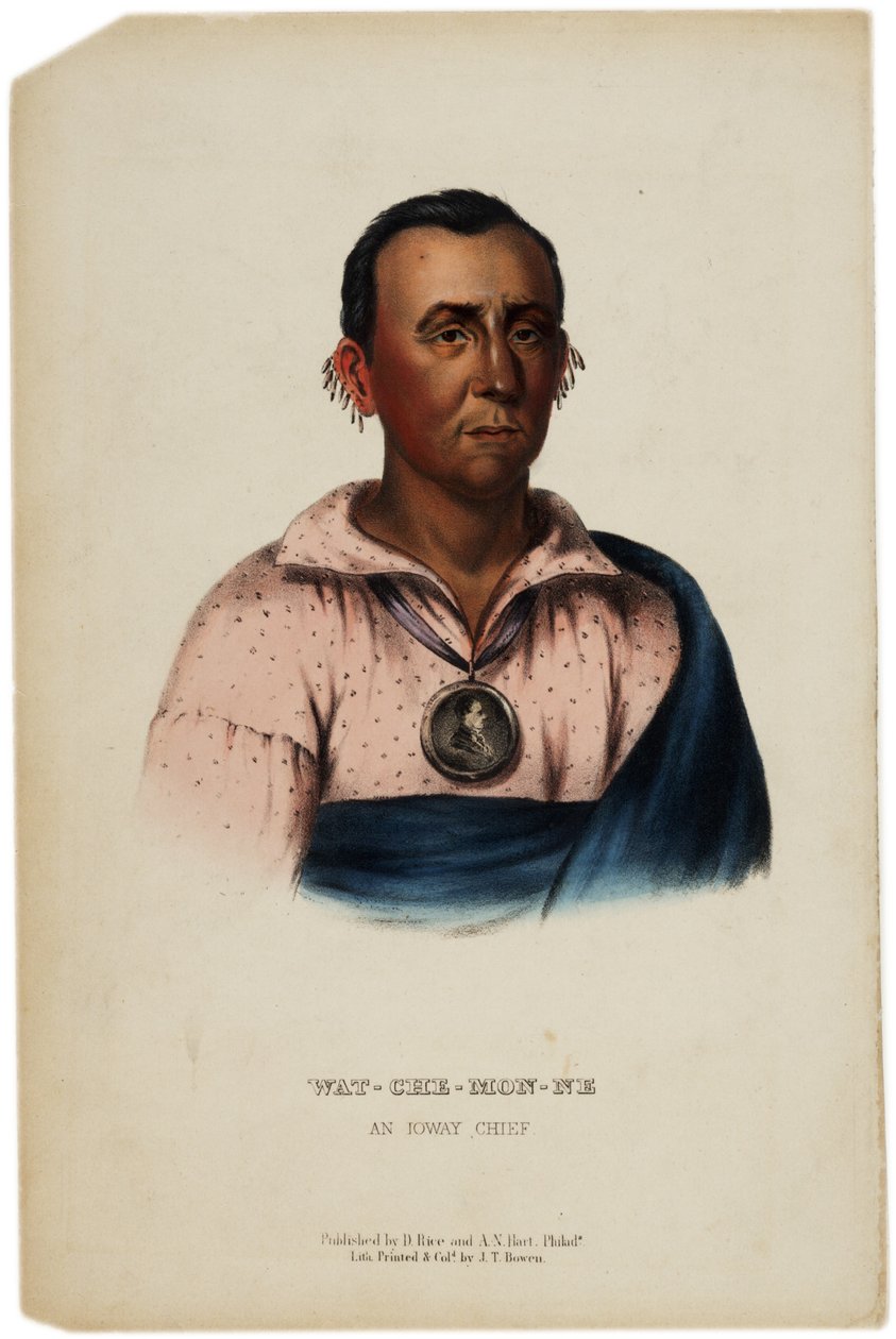 Wat-Che-Mon-Ne, Ioway Chief, print made by J. T. Bowen, illustration from The History of the Indian Tribes of North America by Thomas L. McKenney and James Hall by American School