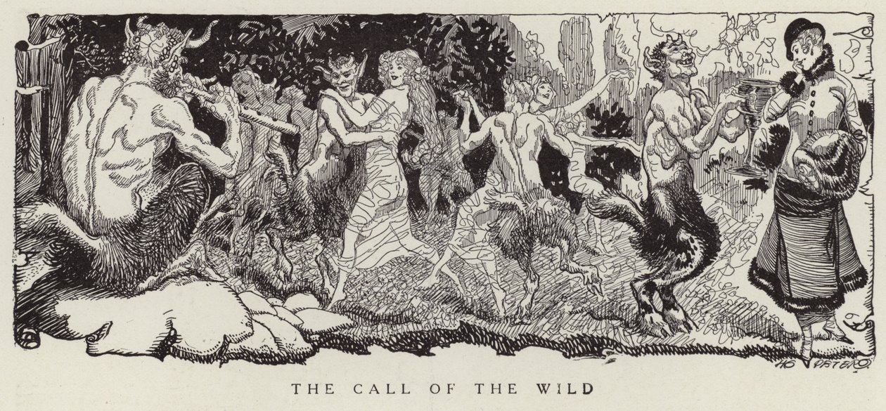 Woman Being Tempted by Fauns to Give in to Her Wilder Urges by American School