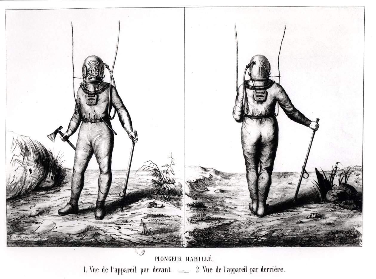 Deep Sea Diver, Illustration from Scaphandre, Appareil de Plongeur Cabirol, by Joseph-Martin Cabirol by Amicar de Lafage