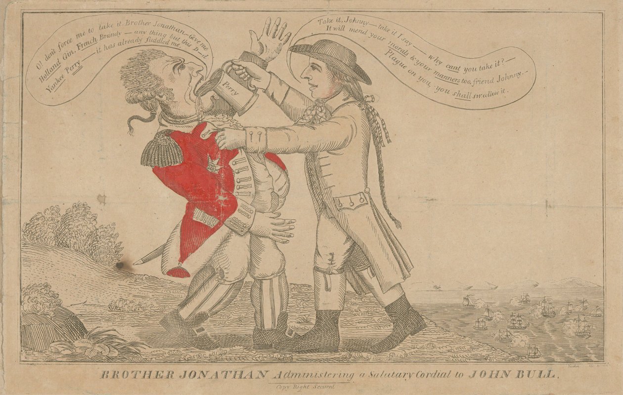 Brother Jonathan administering a Salutary Cordial to John Bull by Amos Doolittle