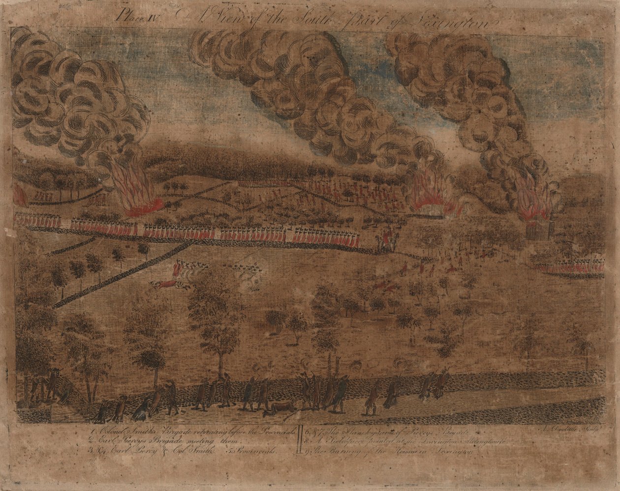 The Battles of Lexington and Concord: Plate I, The Battle of Lexington, April 19, 1775. Plate II, A View of the Town of Concord. Plate III: The Engagement at the South Bridge in Concord. Plate IV: A View of the South Part of Lexington. by Amos Doolittle