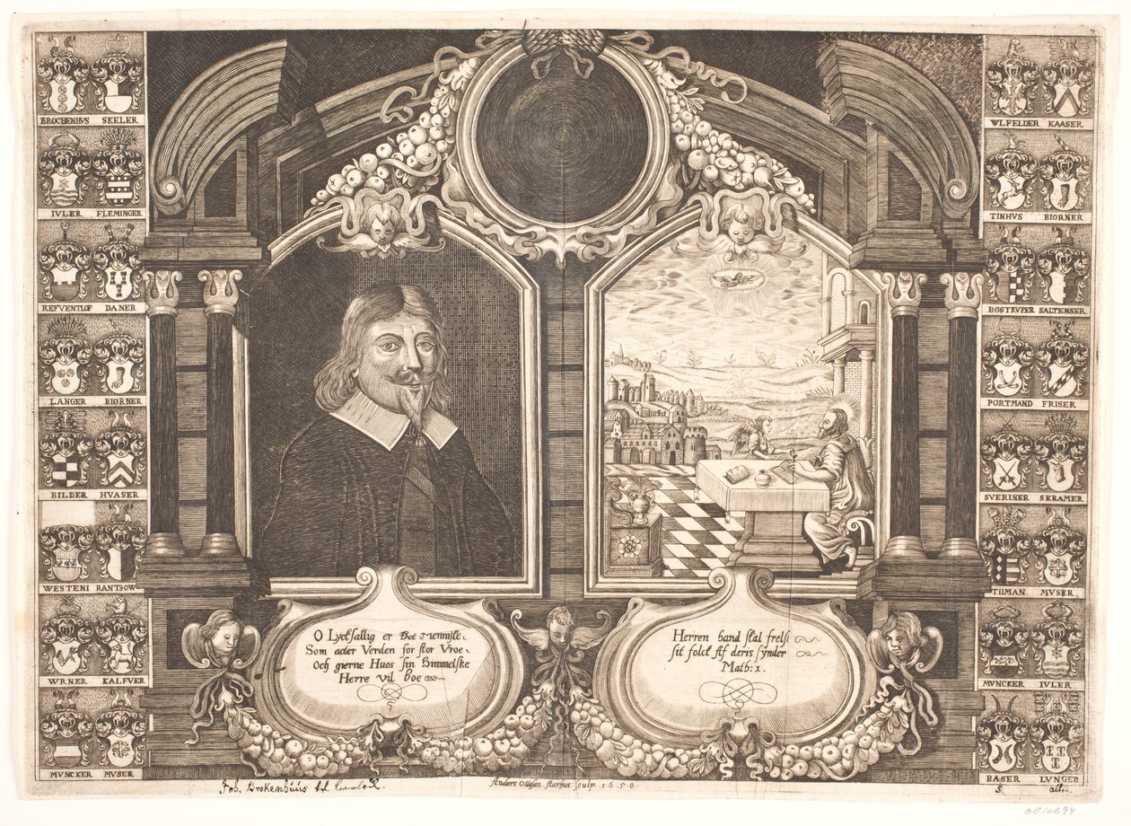 Johan Brockenhuus and Scene with the Evangelist Matthew. For Funeral Sermon by Anders Ottesen