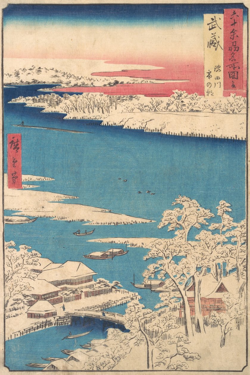 Morning after a Snowfall, the Sumida River, Musashi Province, from the series Views of..., ca. 1853 by Ando Hiroshige