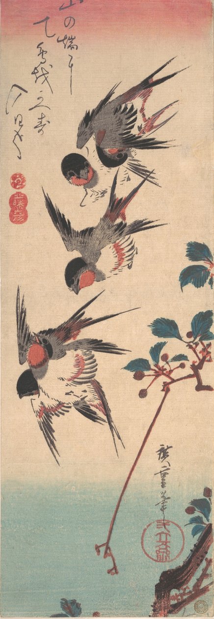 Swallows and Wild Cherry by Ando Hiroshige
