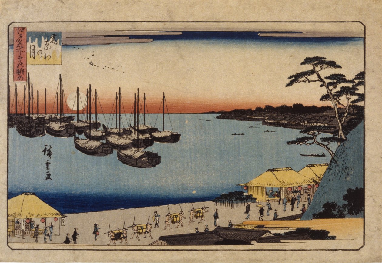 Sailboats in Harbor by Ando or Utagawa Hiroshige