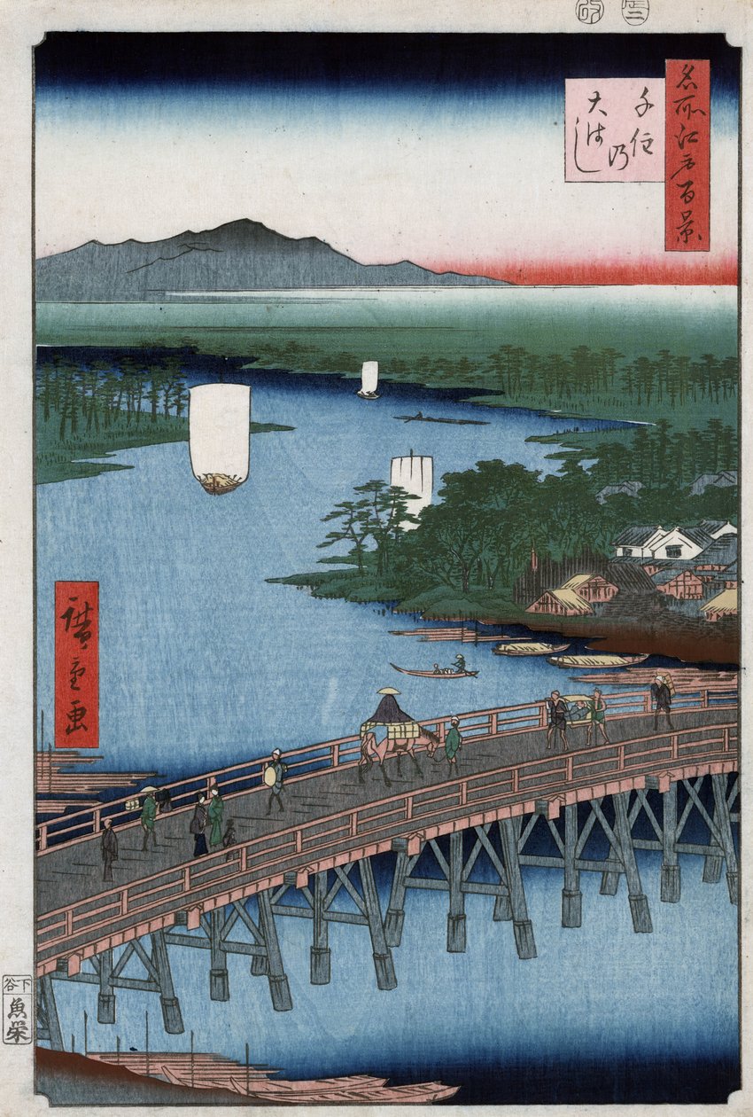The Great Bridge of Senju Crossing the Sumida River by Ando or Utagawa Hiroshige