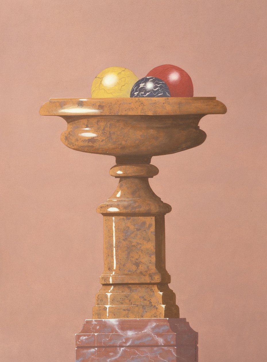 Marble Vase, Red, Black and Yellow Marble Balls by Andras Kaldor