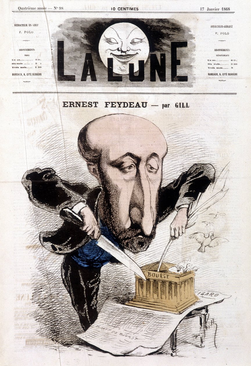 Cartoon on Ernest Feydeau (1821 - 1873) by Gill - in 