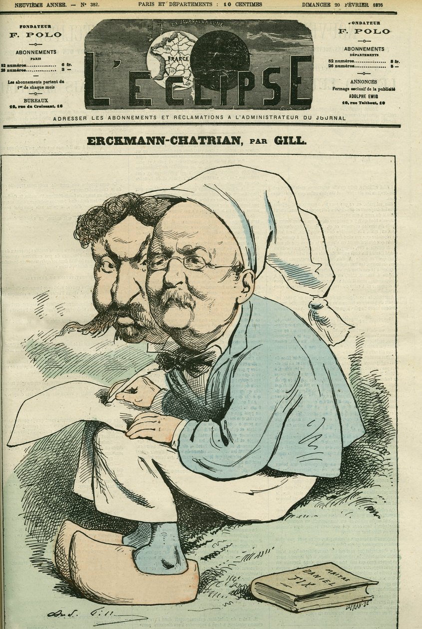 Portrait of Alexandre Chatrian (1826-1890) and Emile Erckmann (1822-1899), Known as Erckmann-Chatrian, Duo of French Novelists. Cover in L