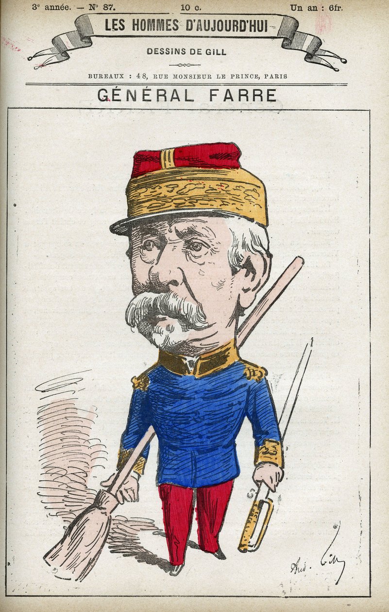 Portrait of Jean Joseph Frederic Albert Farre (1816-1887), a French soldier, he was appointed general in 1870 and minister of war. Cartoon by Gill, Paris. by Andre Gill
