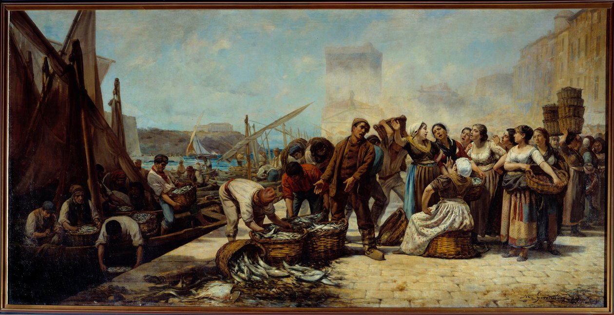 The Arrival of Fishers at the Quai Saint Jean in Marseille by Andre Marius Guindon