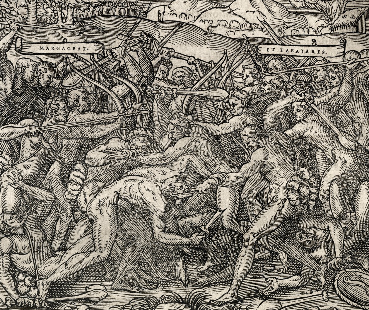 Battle between Margageaz and Tabajares Tribes, from Universal Cosmology by Andre Thevet