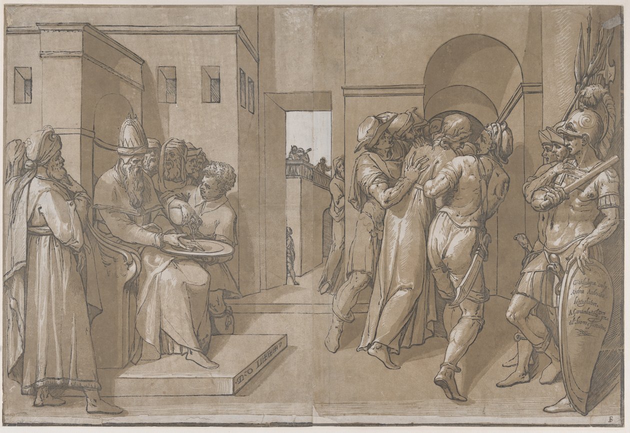 Christ is Being Led Away, Soldiers Stand at the Right Side of Sheet, 1585 by Andrea Andreani