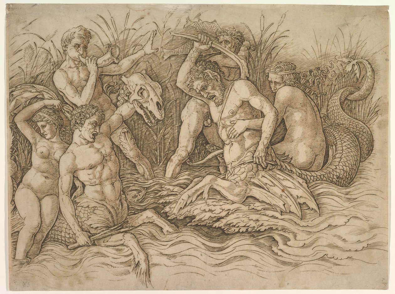 Battle of the Sea-Gods (right portion of frieze) by Andrea Mantegna