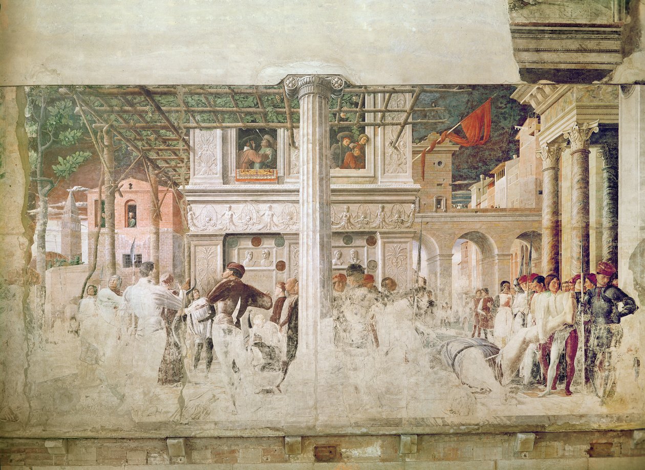 The Martyrdom of Saint Christopher and the Moving of His Body (before restoration) by Andrea Mantegna