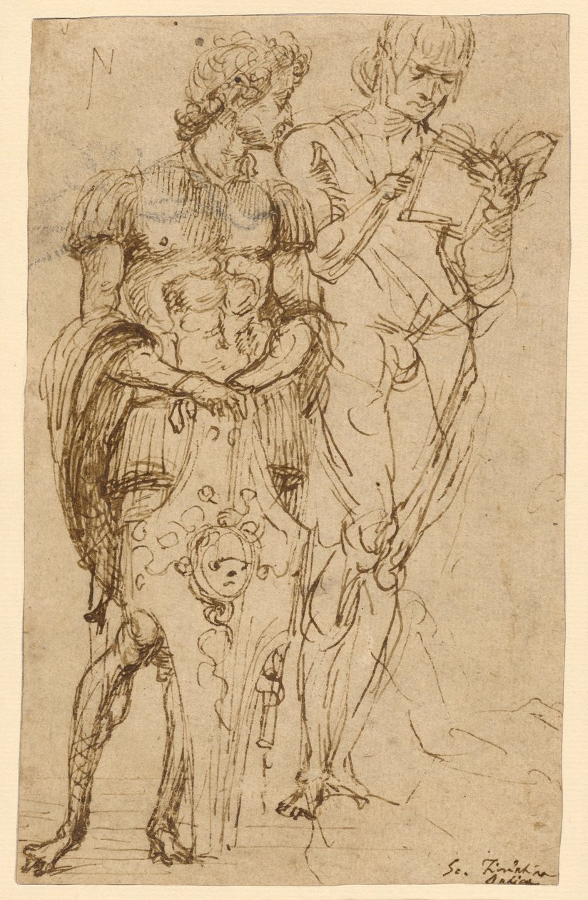 Two Standing Male Figures; A Man Reclining and Other Studies by Andrea Mantegna