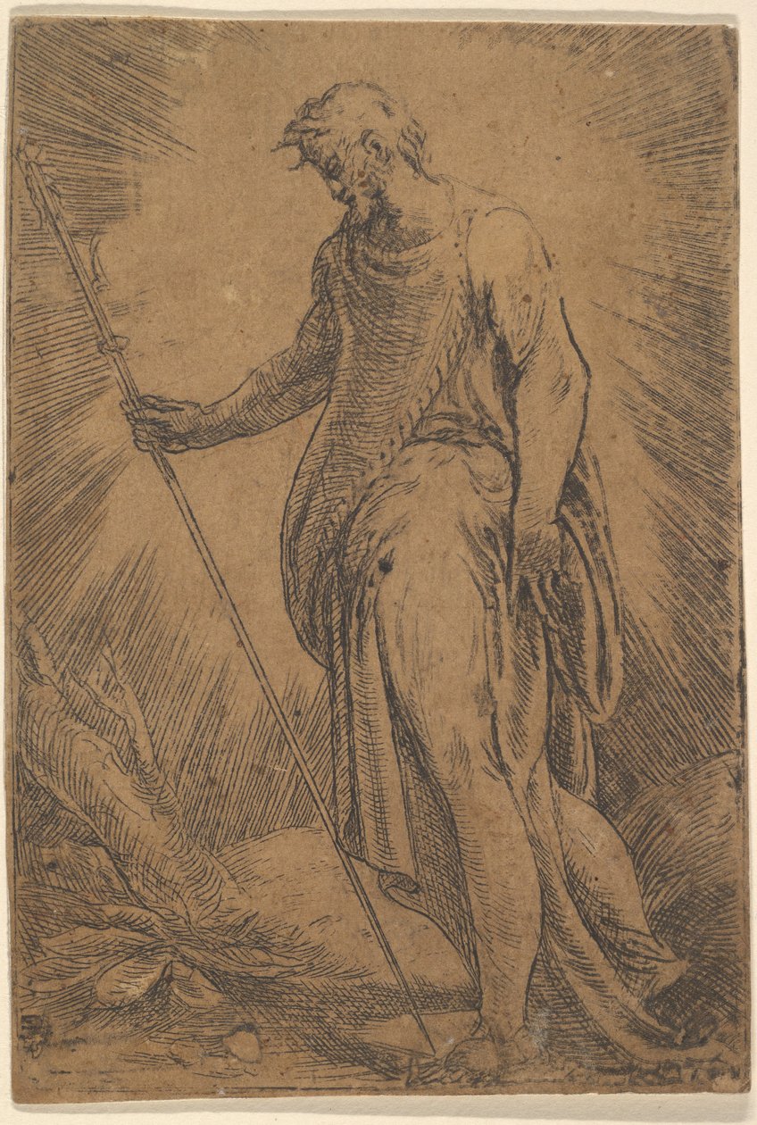 An Apostle Holding a Staff Facing Left by Andrea Schiavone