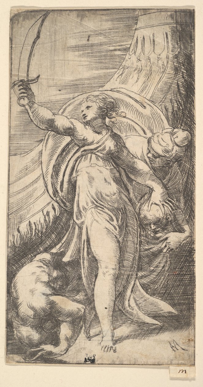 Judith placing the head of Holofernes in the sack by Andrea Schiavone