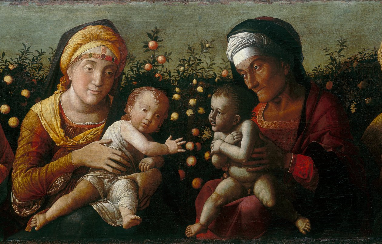 (Detail) The Holy Family with Saints Elisabeth, John and Zachary by Andrea school of Mantegna