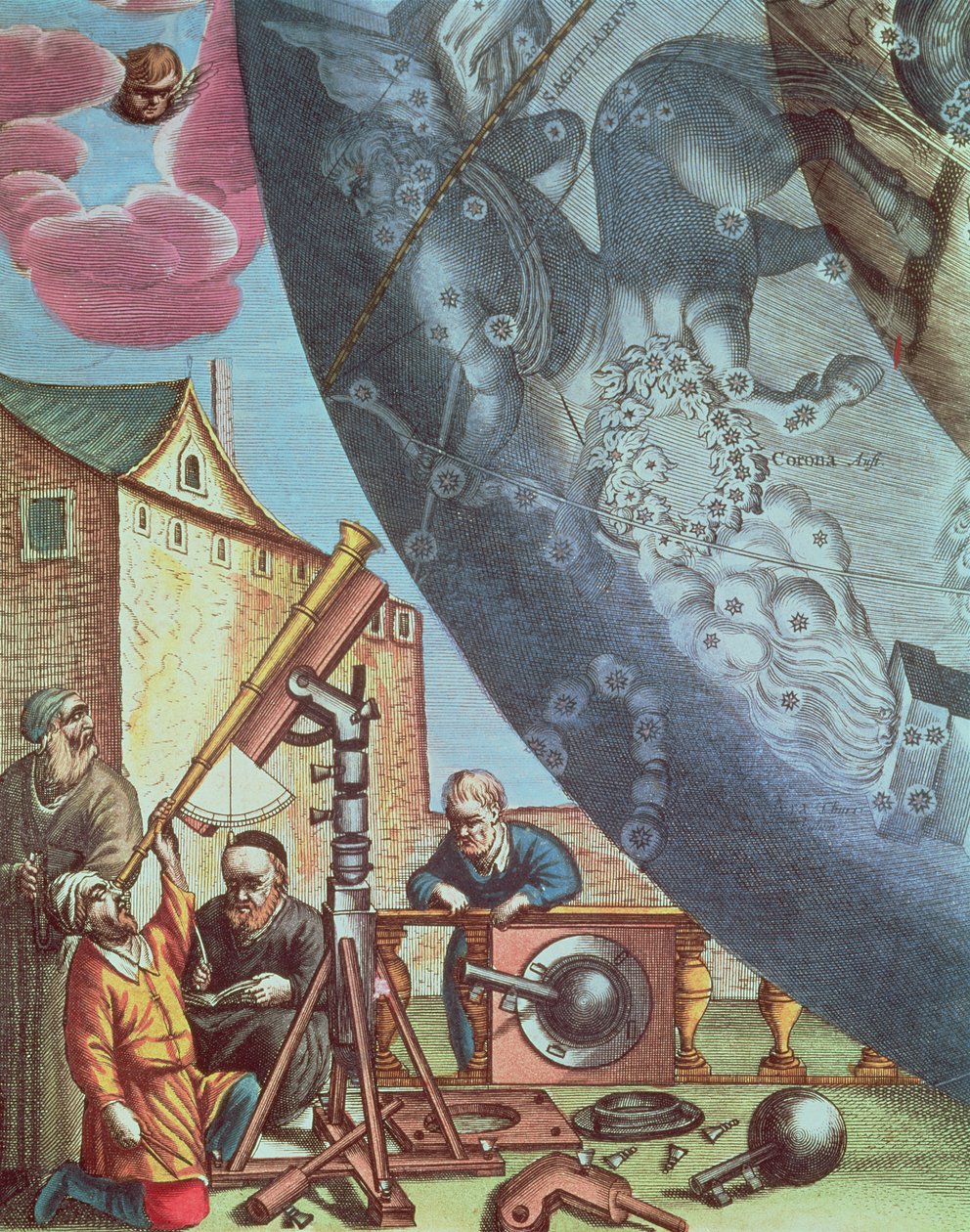 Astronomers Looking Through a Telescope (detail) by Andreas Cellarius