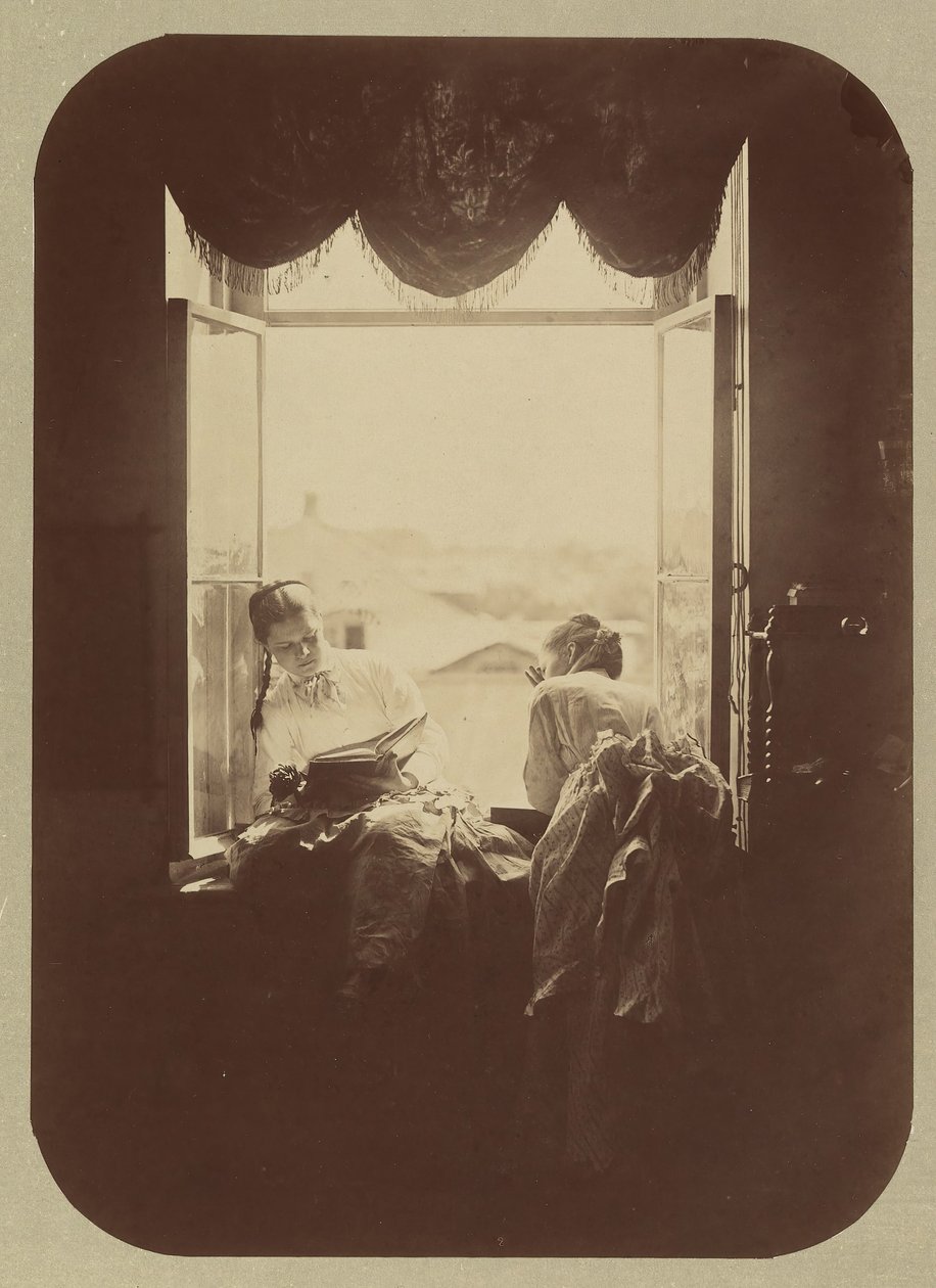 Two Young Women at Window by Andrei Osipovich Karelin