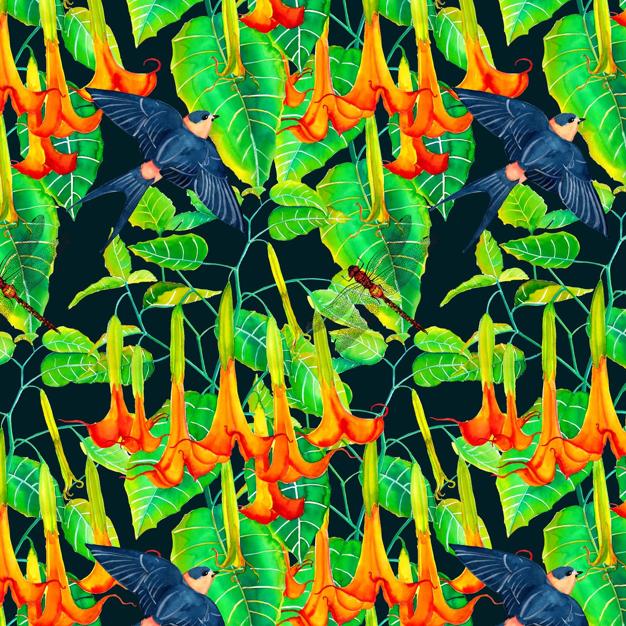 Angel Trumpets and Swallows by Andrew Watson