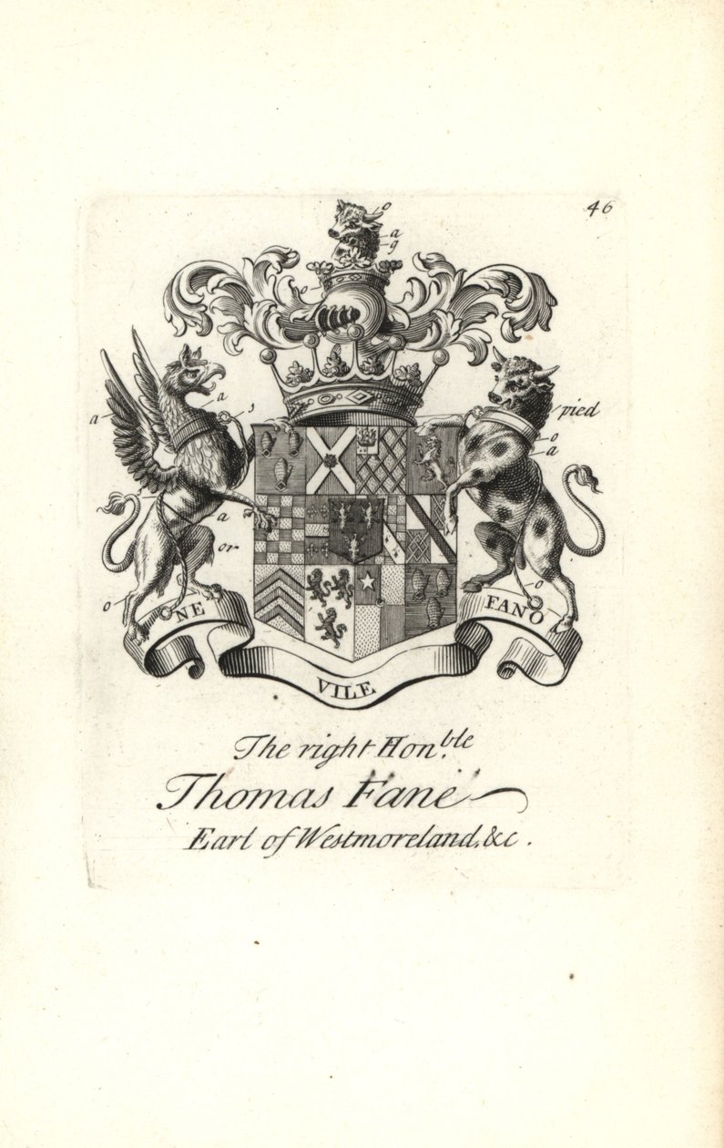 Coat of arms and crest of the right honorable Thomas Fane, 8th Earl of Westmoreland by Andrew Johnston