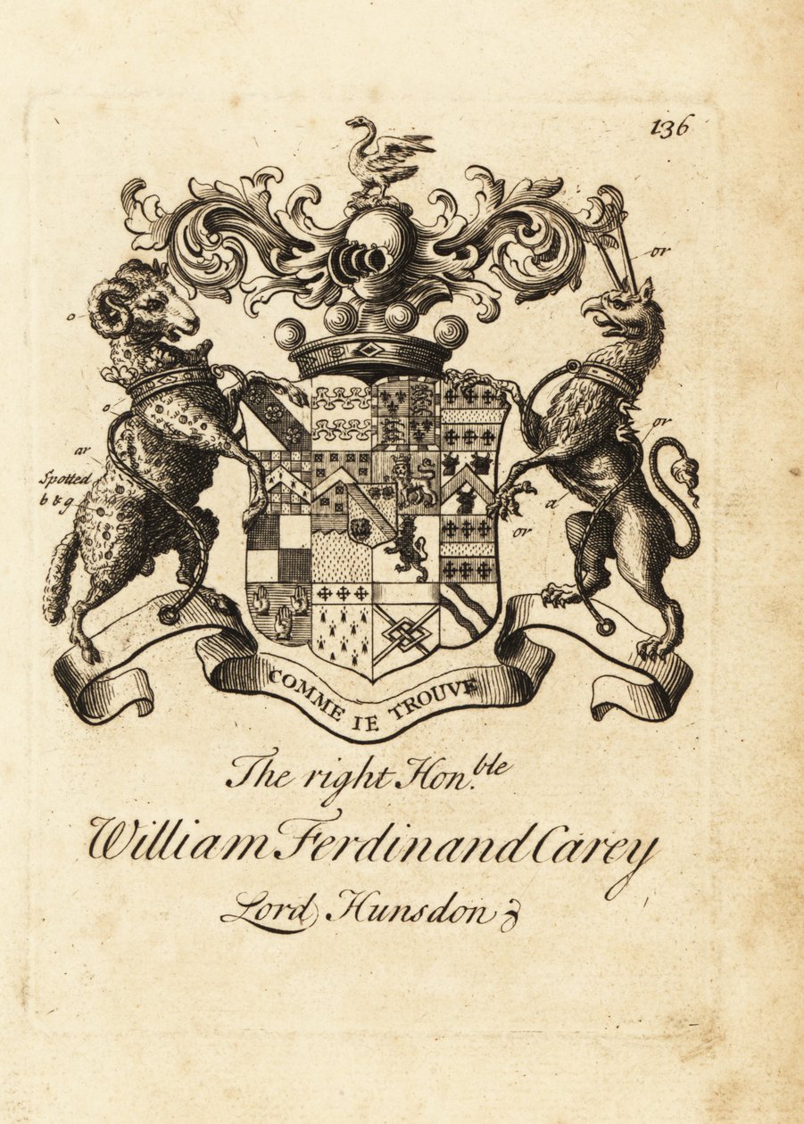 Coat of arms of the Right Honourable William Ferdinand Carey, 8th Baron Hundsen, Lord Hunsdon by Andrew Johnston