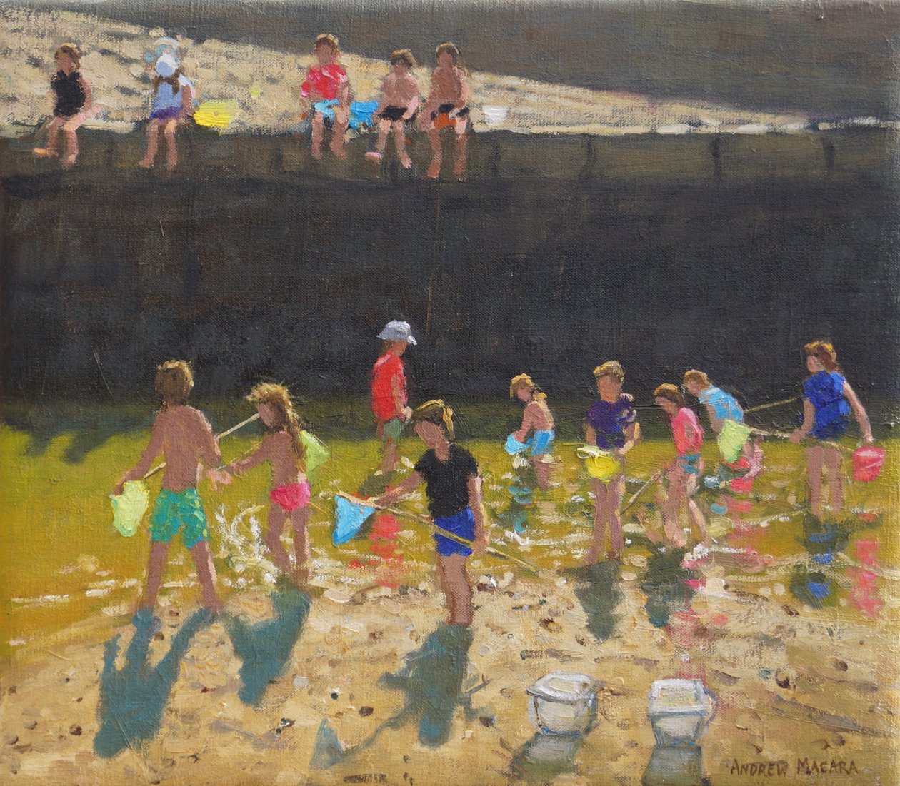 Crabbing in the Harbour, Bude, Cornwall by Andrew Macara