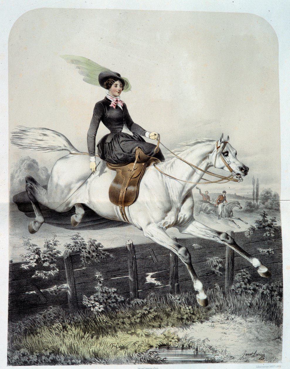 A Young Rider in the Amazon Jumping a Barrier by Ange-Louis Janet