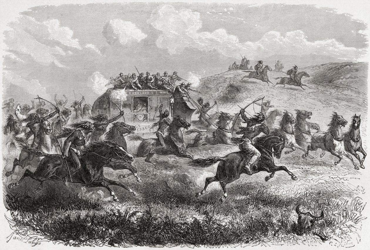 Indians Attacking a Transcontinental Stagecoach in 1867, Illustration from 