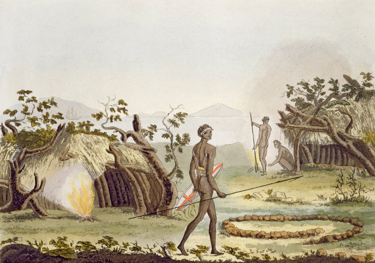 Native Cabin, New Holland, Plate 64 from 'Le Costume Ancien et Moderne ...