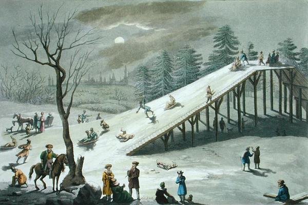 Snow slide in a Russian public park, early 19th century