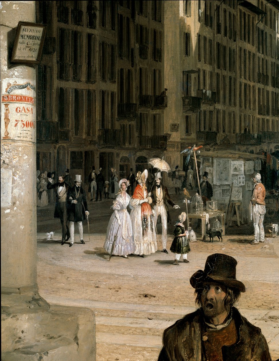 Piazza del Duomo with a Corner of the Coperto dei Figini (Detail) by Angelo Inganni