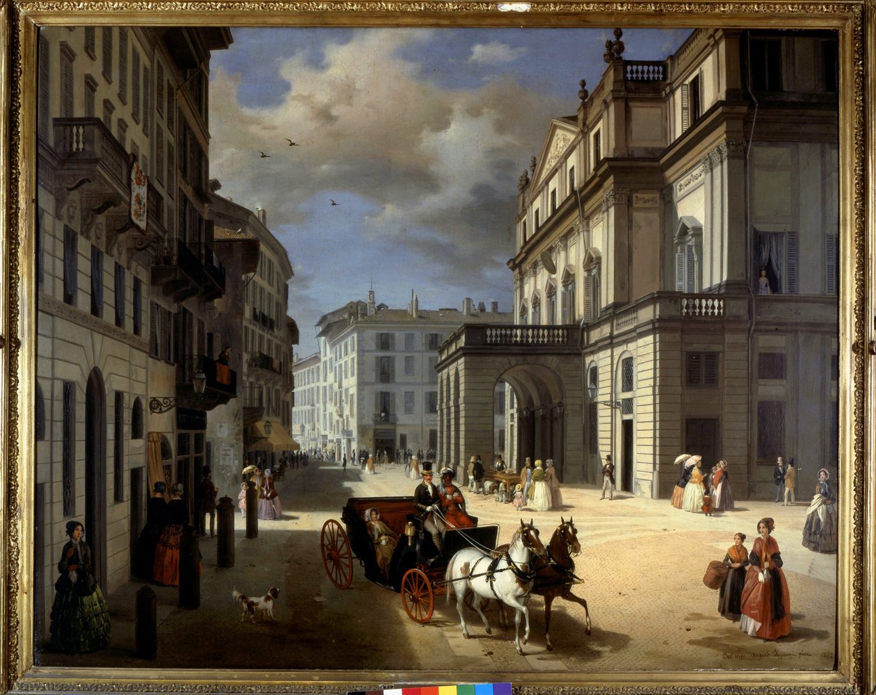 Representation of the Plaza de la Scala in Milan by Angelo Inganni
