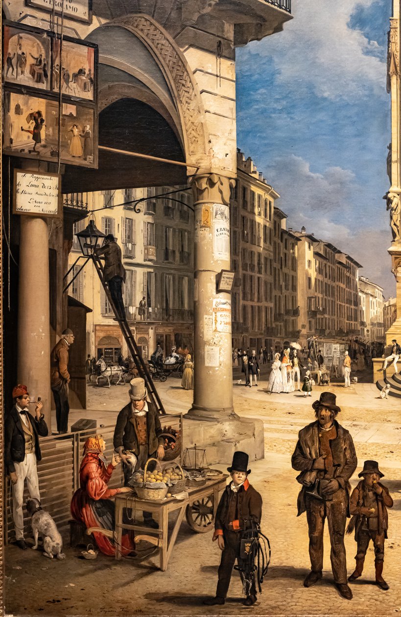 View of Duomo with the Coperto of Figini (detail) by Angelo Inganni