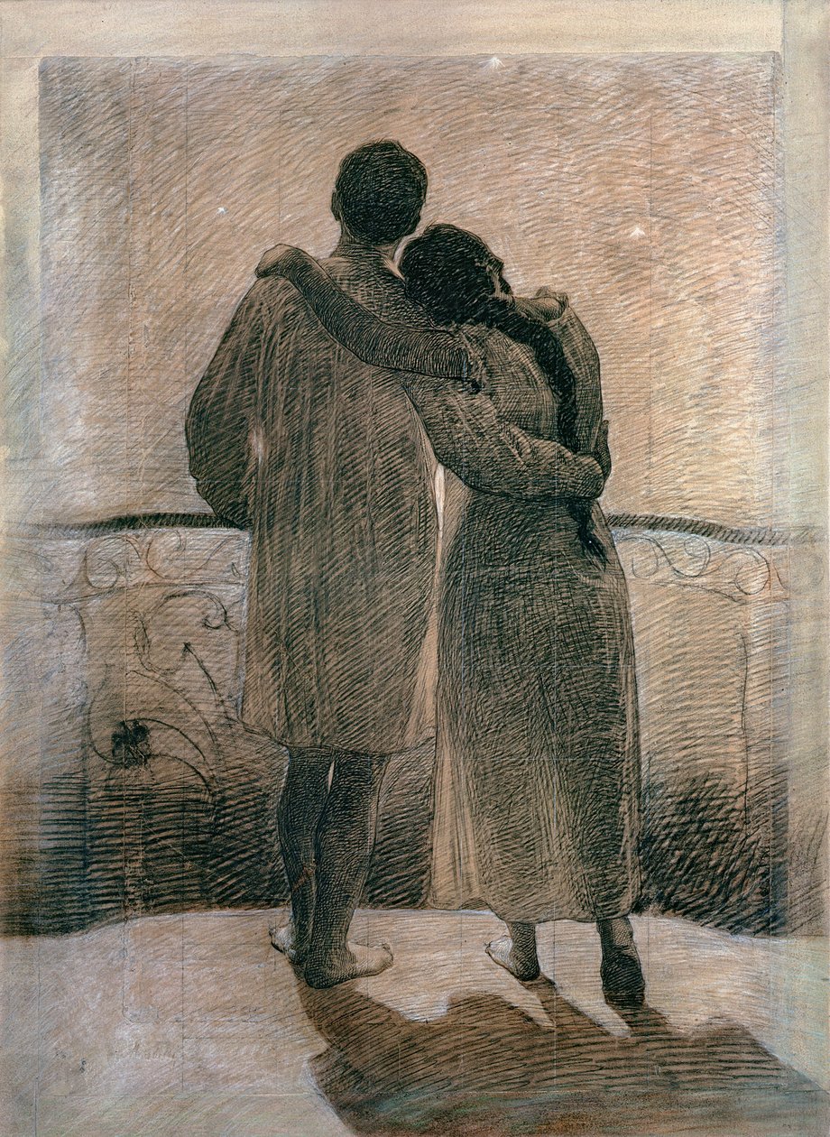 Young Couple, central panel from the Dream and Reality Triptych by Angelo Morbelli