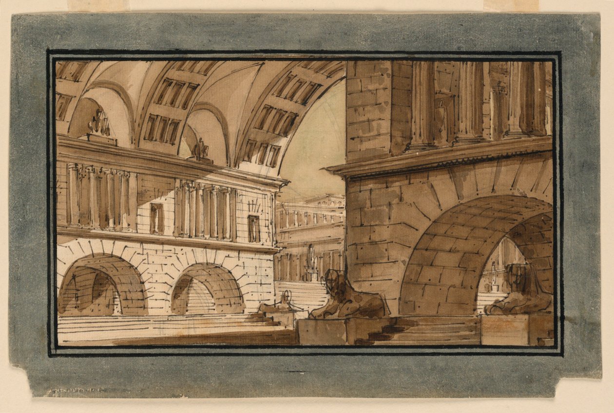 Stage Design, Group of Temple Buildings by Angelo Toselli