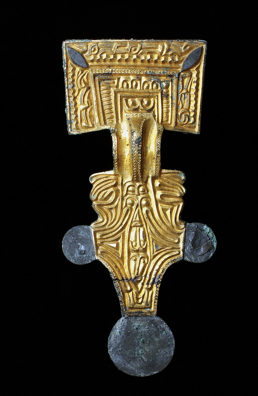 Long Gilt Bronze Square-Headed Brooch by Anglo-Saxon