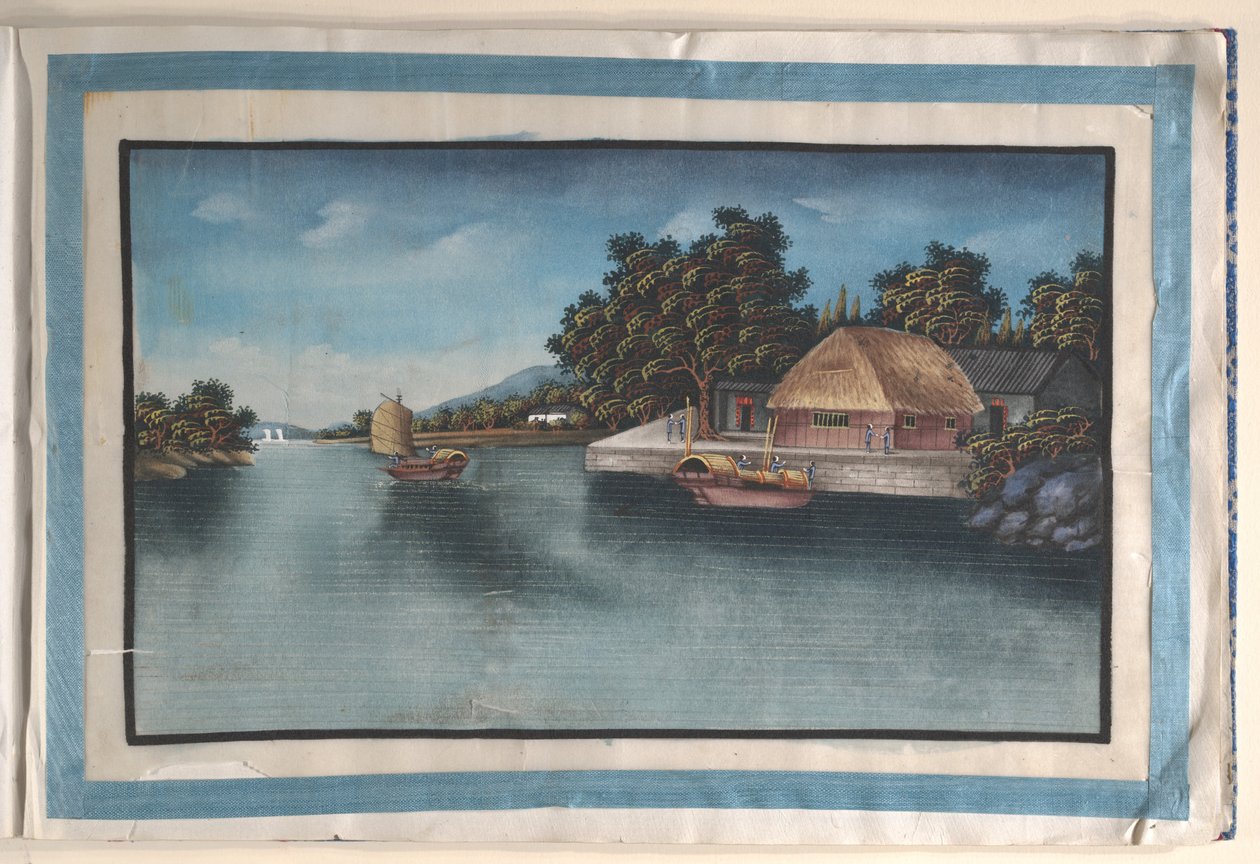 Album Containing Twelve Paintings of Scenes Along a River by Anglo-Chinese School