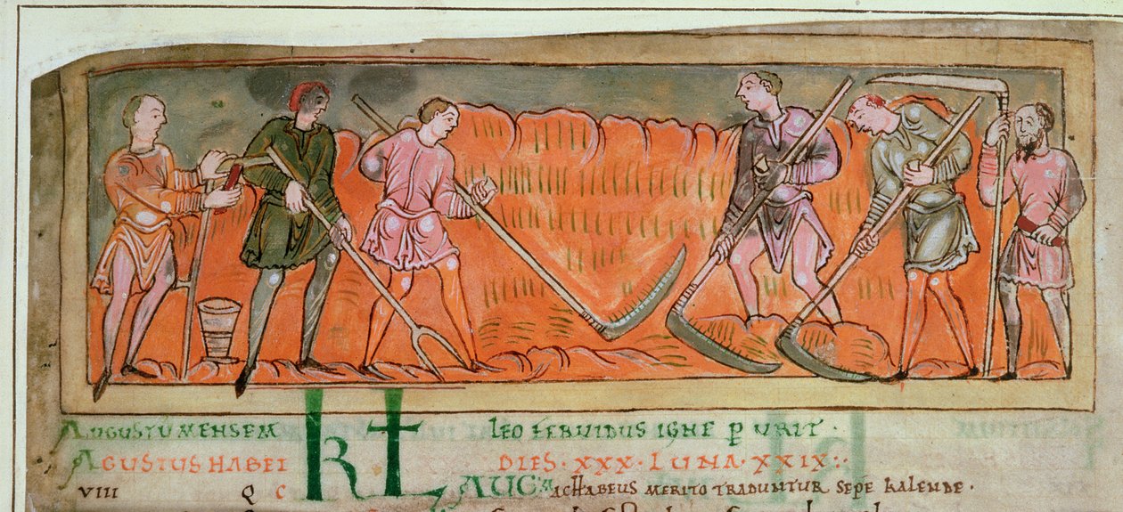 Harvesting, from a Calendar, c.1030 (detail) by Anglo Saxon