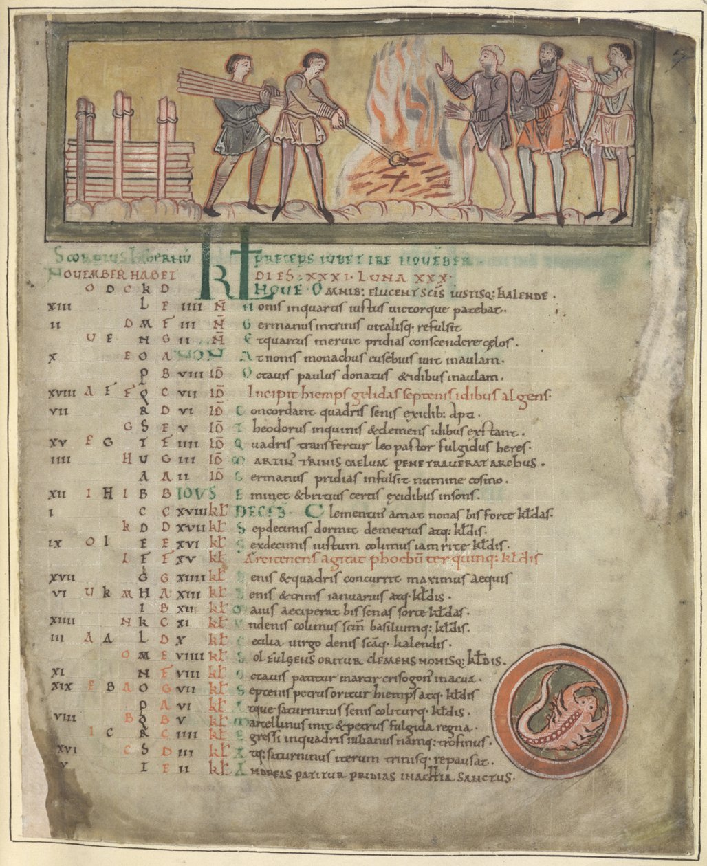 Warming and Smithying, November from a Calendar, Winchester (?) Second Quarter of 11th Century by Anglo Saxon